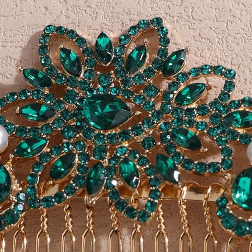 Peine para cabello con cristales y perlas verde miniatura 5
