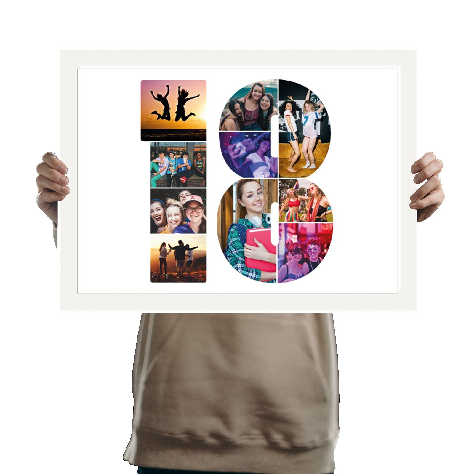 You Personalise Eighteenth Birthday Personalised Photo Collage Framed White A3