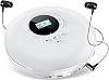 Gueray CD Player Portable CD Players with Headphones LCD Display Anti-Skip Protection HiFi Classic CD Music Player Memory Personal CD Player for Car Home(White)