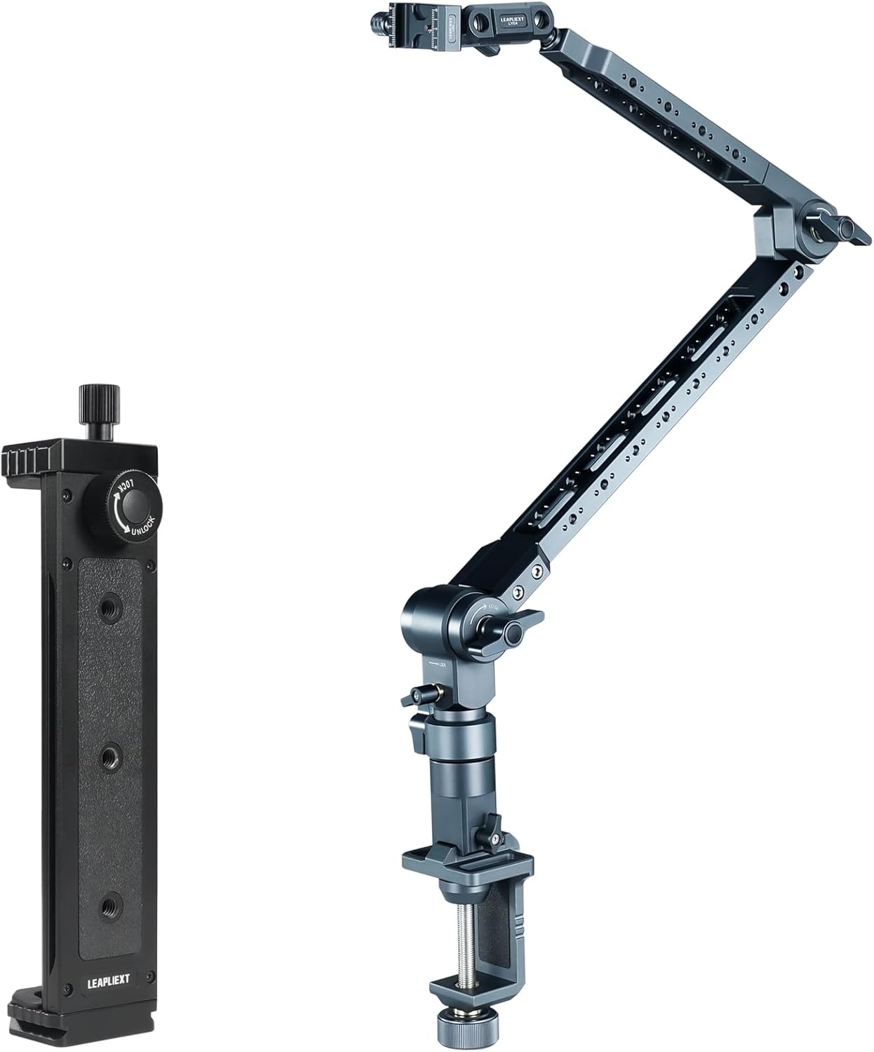 Aluminum alloy magic arm bracket, 5KG/11lb load capacity, 360 ° rotation and 180 ° folding, compatible with iPad bracket, is an ideal choice for kitchen/bedside/desk recording and photography.