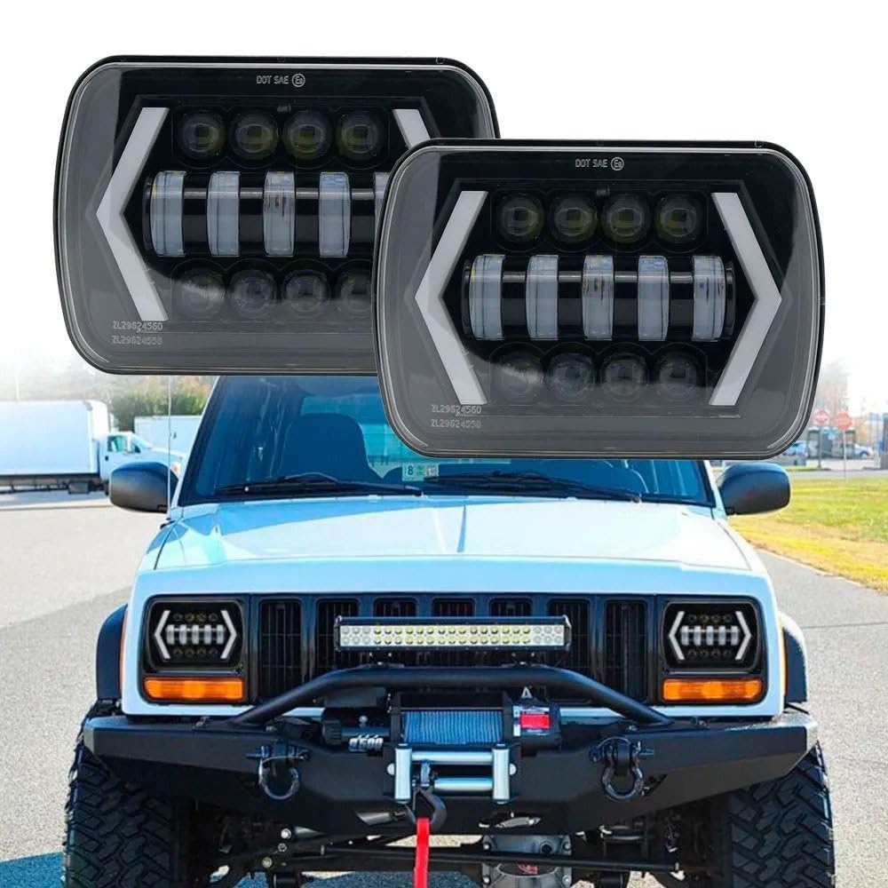 Phares Voiture Phare Projecteur LED Étanche 7x6 5X7 Faisceau Hi-Lo DRL Accessoires Voiture pour Patrol pour Y60 1980-1986 1987 1988 1989 1990 1991 1992 1993 1994 Phare Avant(2 pièces