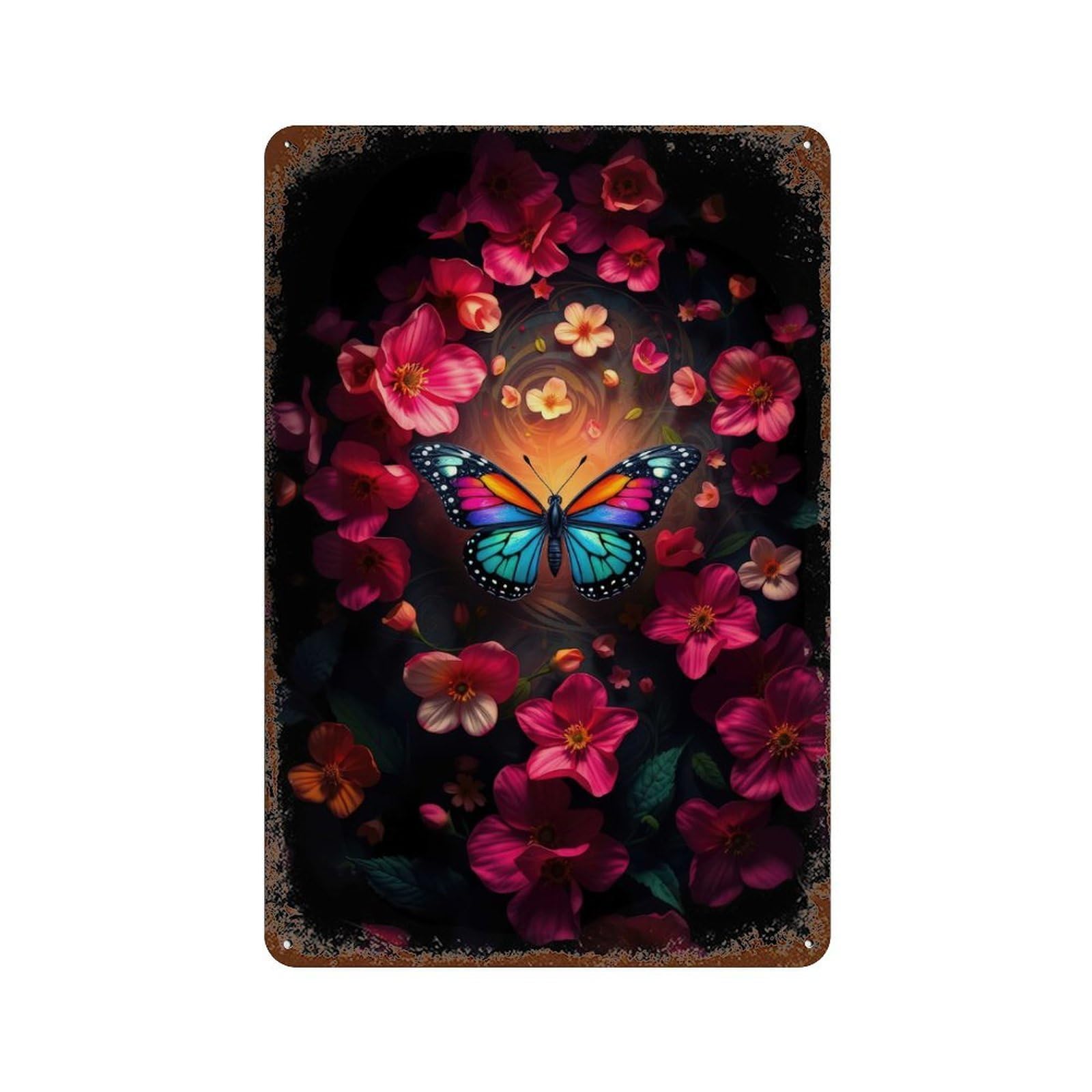 Butterfly in Bloom, Fantasy Spring Illustration Rustic Tin Plaque 11.8"x7.9", for Pub, Kitchen And Man Cave Decor, Vintage Wall Decor