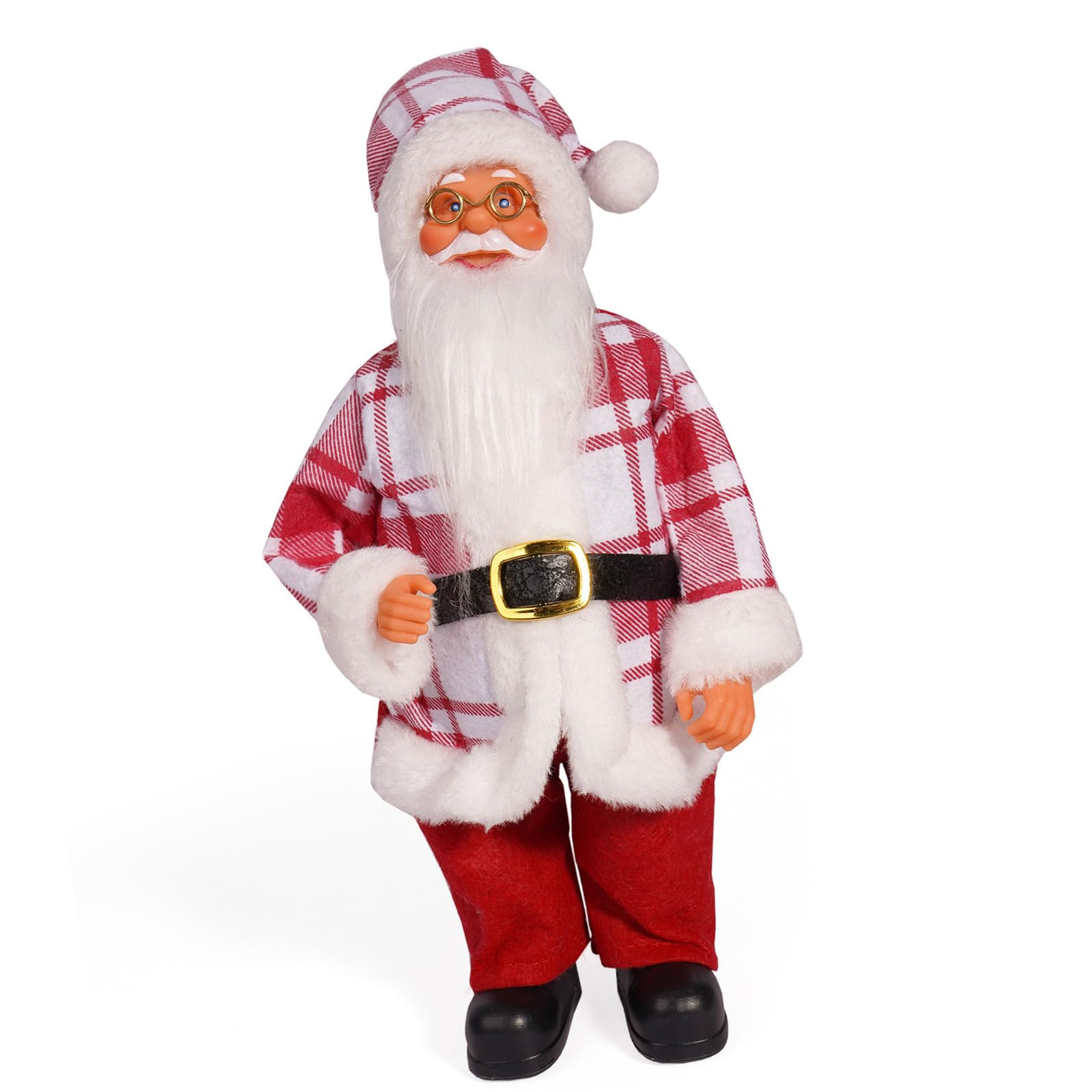 Kalttoy Holiday Party Santa Figurine Colorful Checkered 12Inch Christmas Santa Figure Dolls Standing Ornament for Home Desktop Christmas Decoration