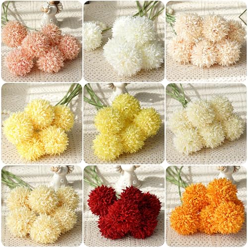 YiyiLai 直径8cm お任せ9本 大きめ 造花 本物そっくり 花 ボリュームあり フェイクフラワー 花束 枯れない花 インテリア ポンポン菊 マルチ色 [5]