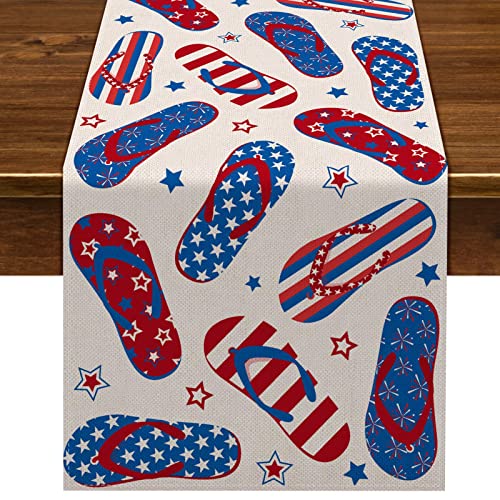 Nepnuser Camino de mesa de lino para el día de la independencia americana, para eventos, estras y rayas, para interiores y exteriores, decoración de fiesta, hogar, comedor, cocina, mesa Cover