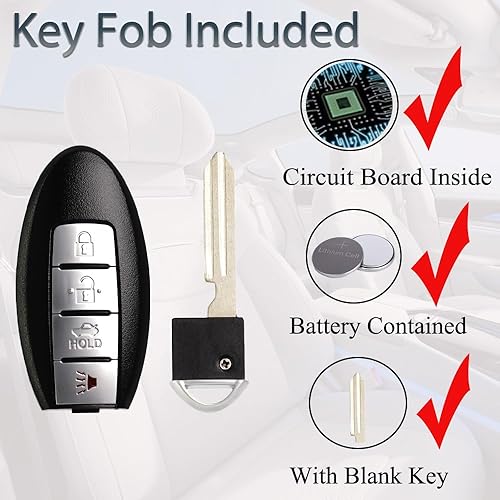 Miniatura 4 de Llavero inteligente sin llave compatible con Nissan Versa Sentra 2013 2014 2015 2016 2017 2018 2019 reemplazo de llave de control remoto de