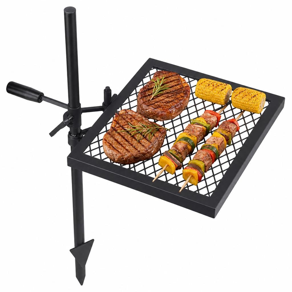 Aptliton Swivel Campfire Grill, Open Fire Grate Pit, Over Fire Camp Grill with Carrying Bag for Outdoor Camping Barbecue