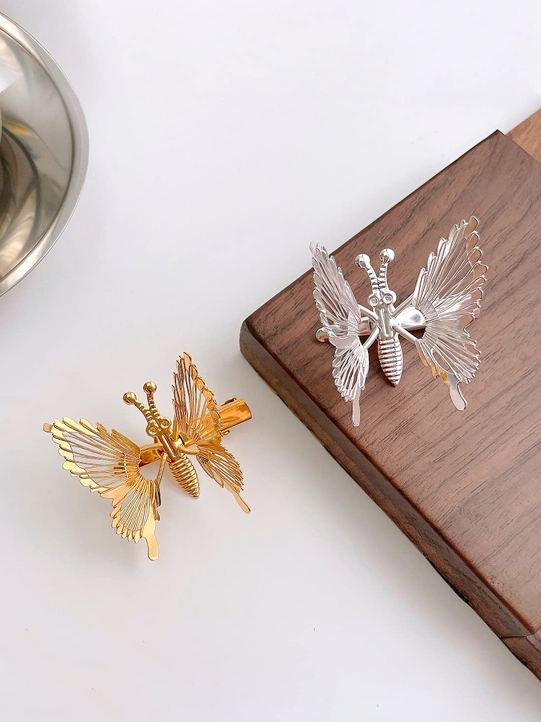 Charming Butterfly Hair Clips Set of 2, Silver/Gold