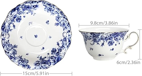 Miniatura 6 de Bone China - Juego de taza de té y platillo, 3 piezas, estilo vintage, juego de taza de té y platillo para mujeres y fiestas de té, caja de regalo