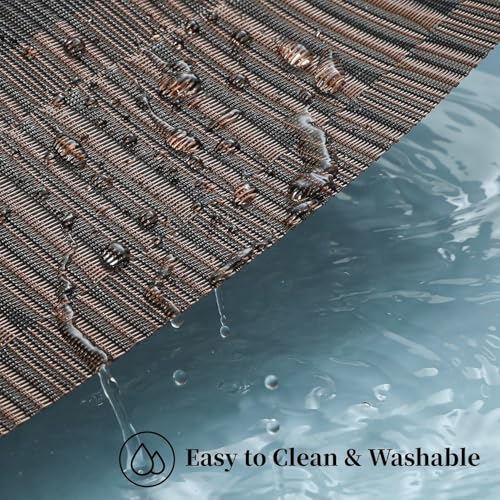 Image of Placemats Set of 6 Dining Table Place Mats | Placemats Table Mat PVC Material | Non-Slip Heat Resistant | Dining Tablemates Washable Anti-Skid | Size 45 x 30cm (Brown & Black Stripe)