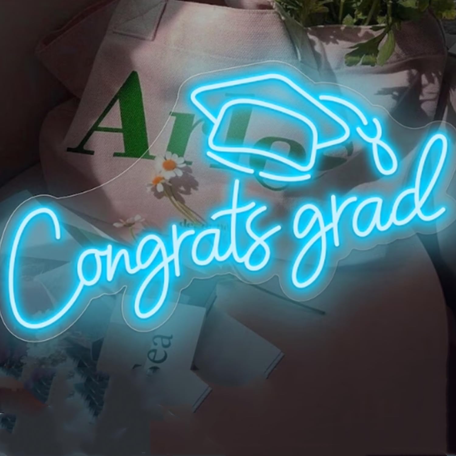 LED Acrylic Congrats Grad Neon Sign Dimmable Congrats Grad Banner Graduation Decorations Class of 2026 for Party Room Dorm Backdrop Celebration Gifts(Ice Blue)