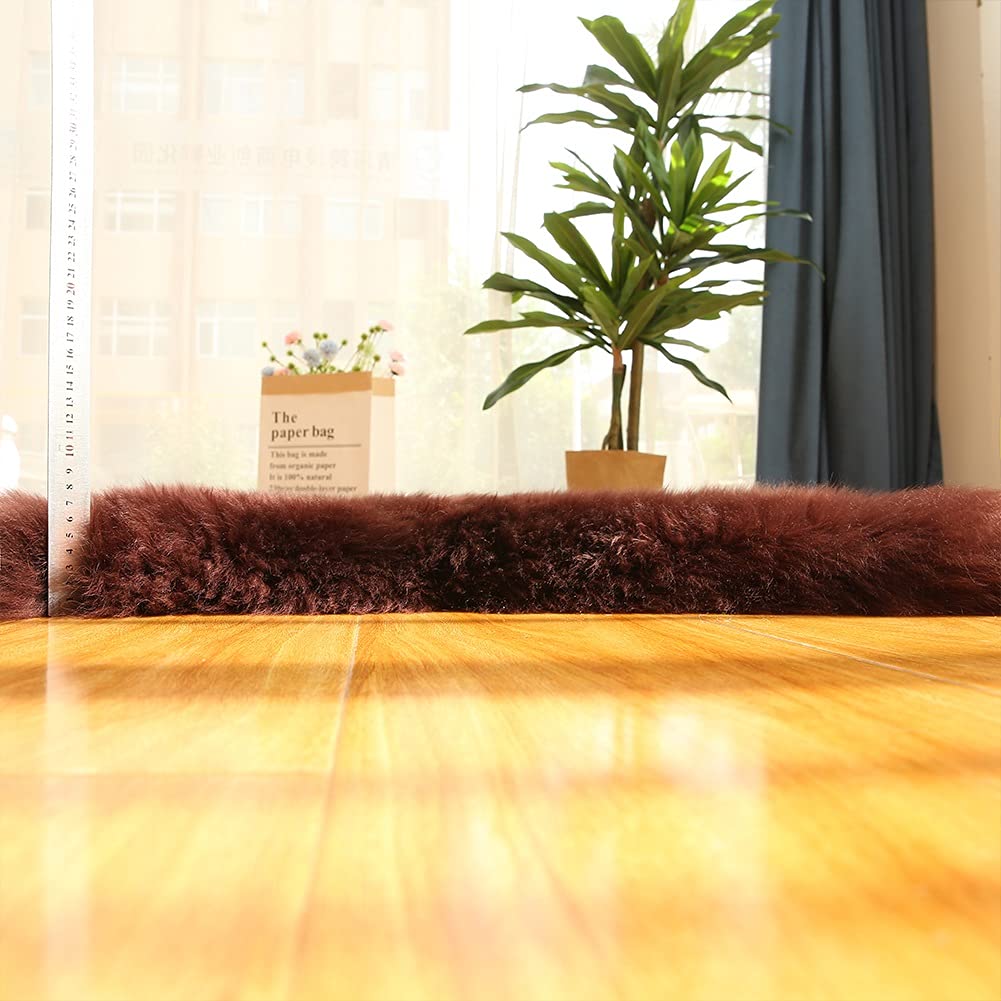rious Brązowy dywan z prawdziwej owczej skóry, puszysty koc, do salonu, sypialni lub pokoju dziecięcego, naturalna wełna jakości premium, 70 x 200 cm