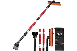 FOVAL 62.4" Extendable Snow Brush with 360° Pivoting Brush Head