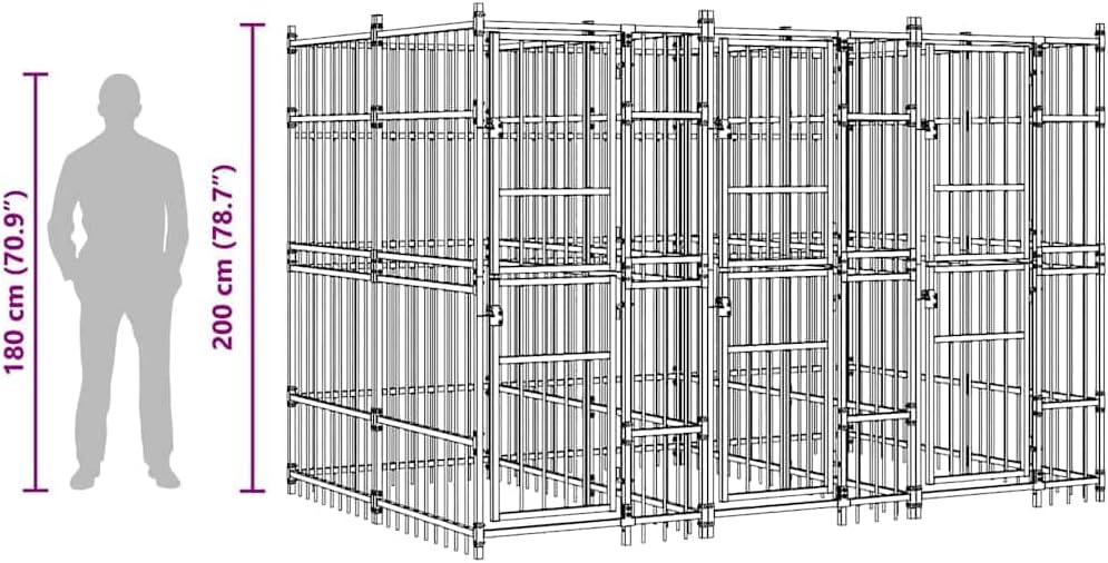 vidaXL Outdoor Dog Kennel, Large Dog Crate with Lockable Door, Dog Cage for Training Exercising, Puppy Playpen for Garden, Powder-Coated Steel