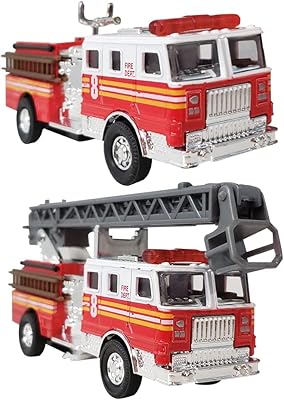 ArtCreativity 5.5 Inch Fire Trucks - Set of 2 - Pull Back Firetruck Toy Cars for Boys and Girls - Includes Metal Ladder Truck and Fire Engine - Best Birthday Gift for Kids, Toddlers