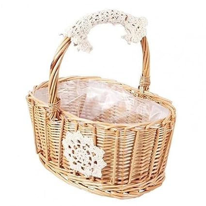 OLOMA Picnic Set, Handmade Rattan Flower Basket Braided Design Flower Print Creative Tote Picnic Weaving Storage Basket for Wedding