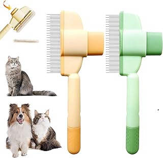 Pack of 2 Self-Cleaning Pet Brush for Long Hair and Short Hair Cats, Cat Brush with Long and Short Stainless Steel Metal Teeth for Removing Matte Hair product image