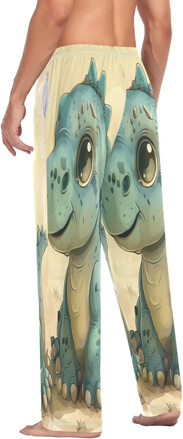 ALAZA Dino Cute Dinosaur Men's Pajama Pants Men Cotton Pajama Bottoms with Pockets, S