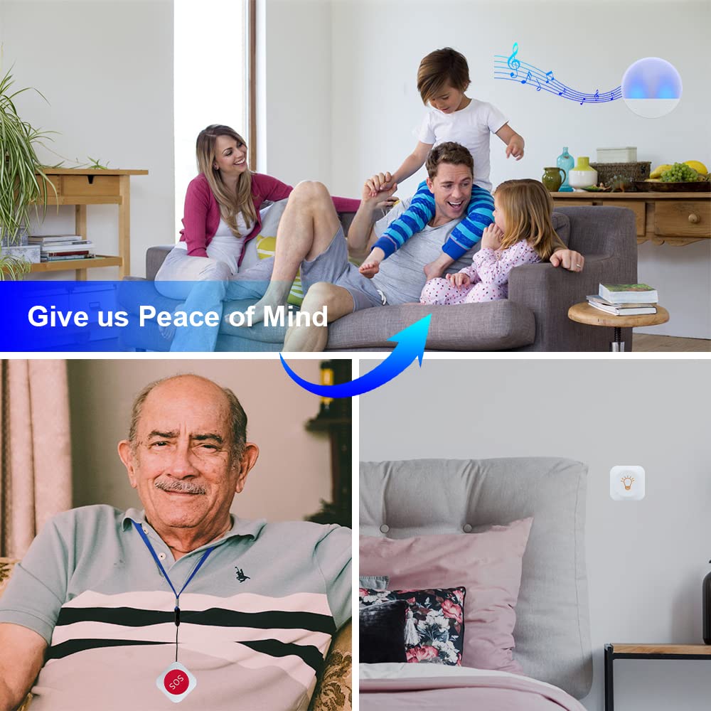Sistema Botón de Llamada Emergencia para Personas Mayores Ancianos Alarma de Alerta Inalambrico Buscapersonas de Emergencia Niños Paciente (3 a 2 Blanco)