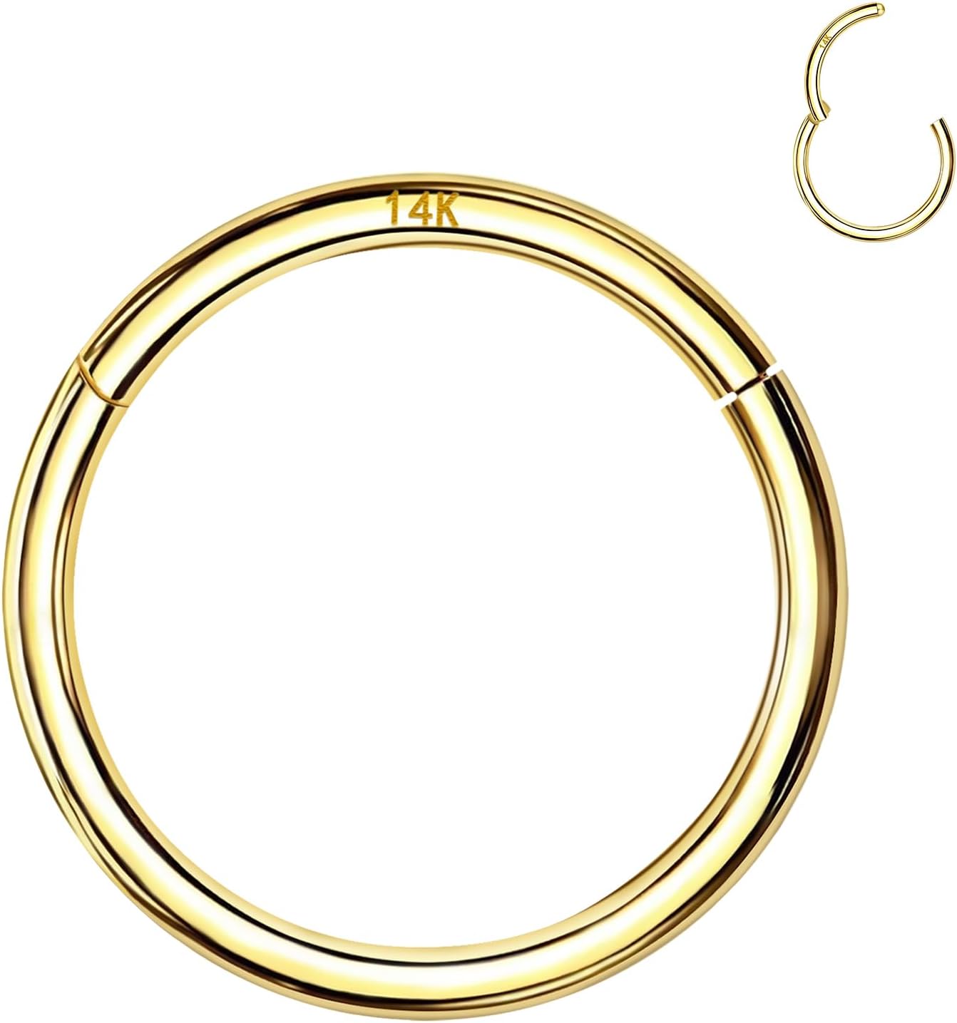 14k Gold Septum Rings Hoop for Women Men, 16G/18G/20G Nose Rings, 6mm/8mm/10mm Gold Cartilage Hoop for Helix, Rook, Daith, Tragus Body Piercing Jewelry