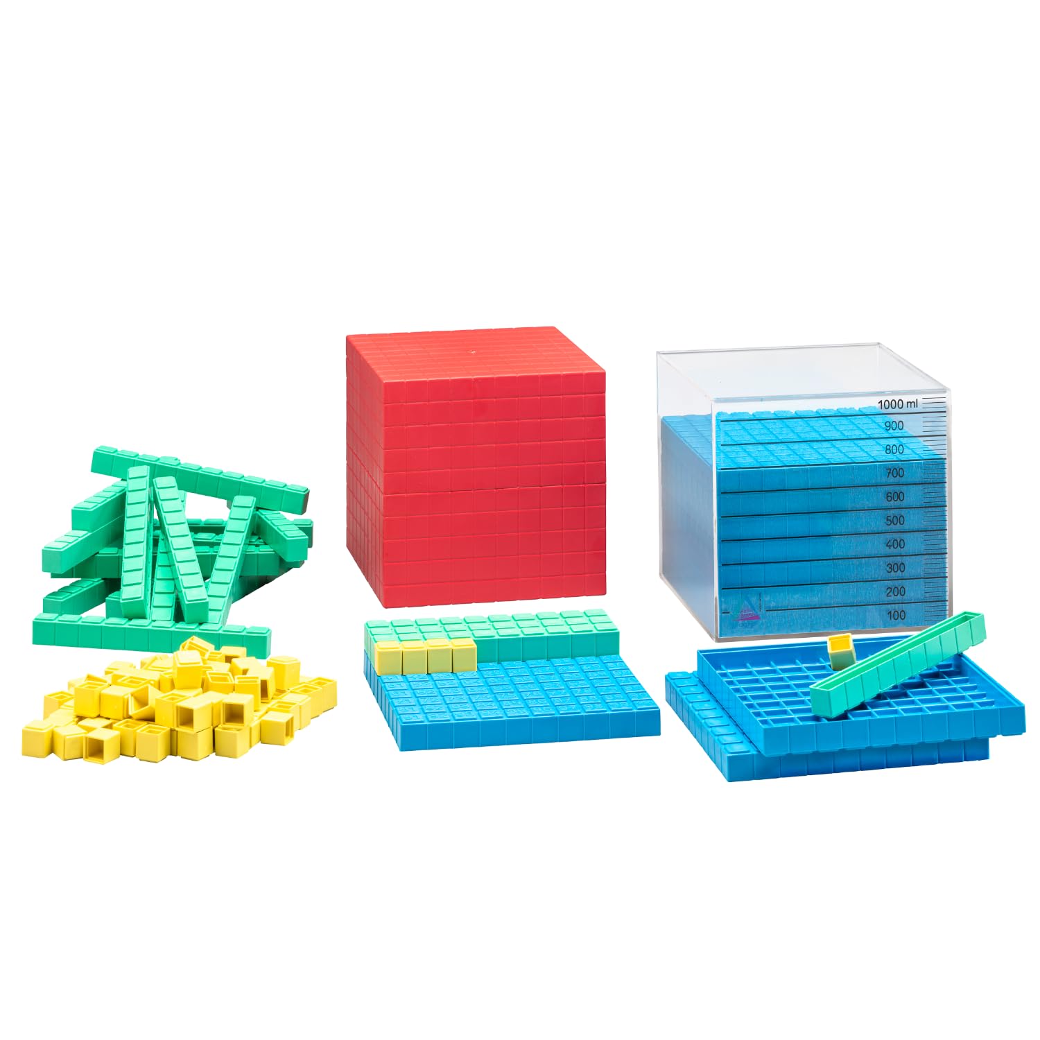 WISSNER active learning Base Ten Set In The Numbre Range of 1000 (132pcs), Re-Plastic°, In Cardboard Box with Guide