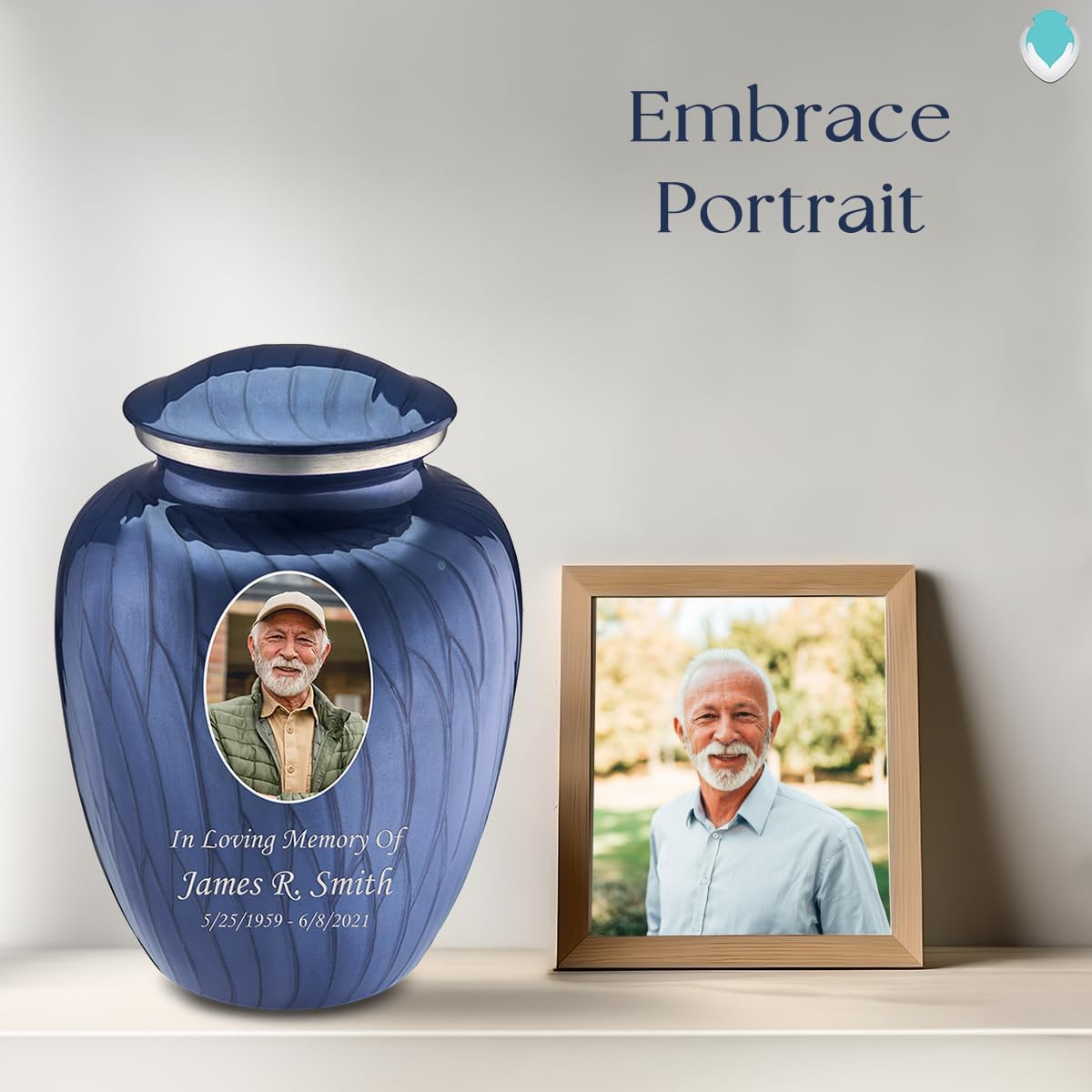 Geturns - Adult Custom Cremation Urns for Human Ashes I Large Pearl Cobalt Blue Photo Funeral Urn for Female and Male I 200 lbs - Image 4