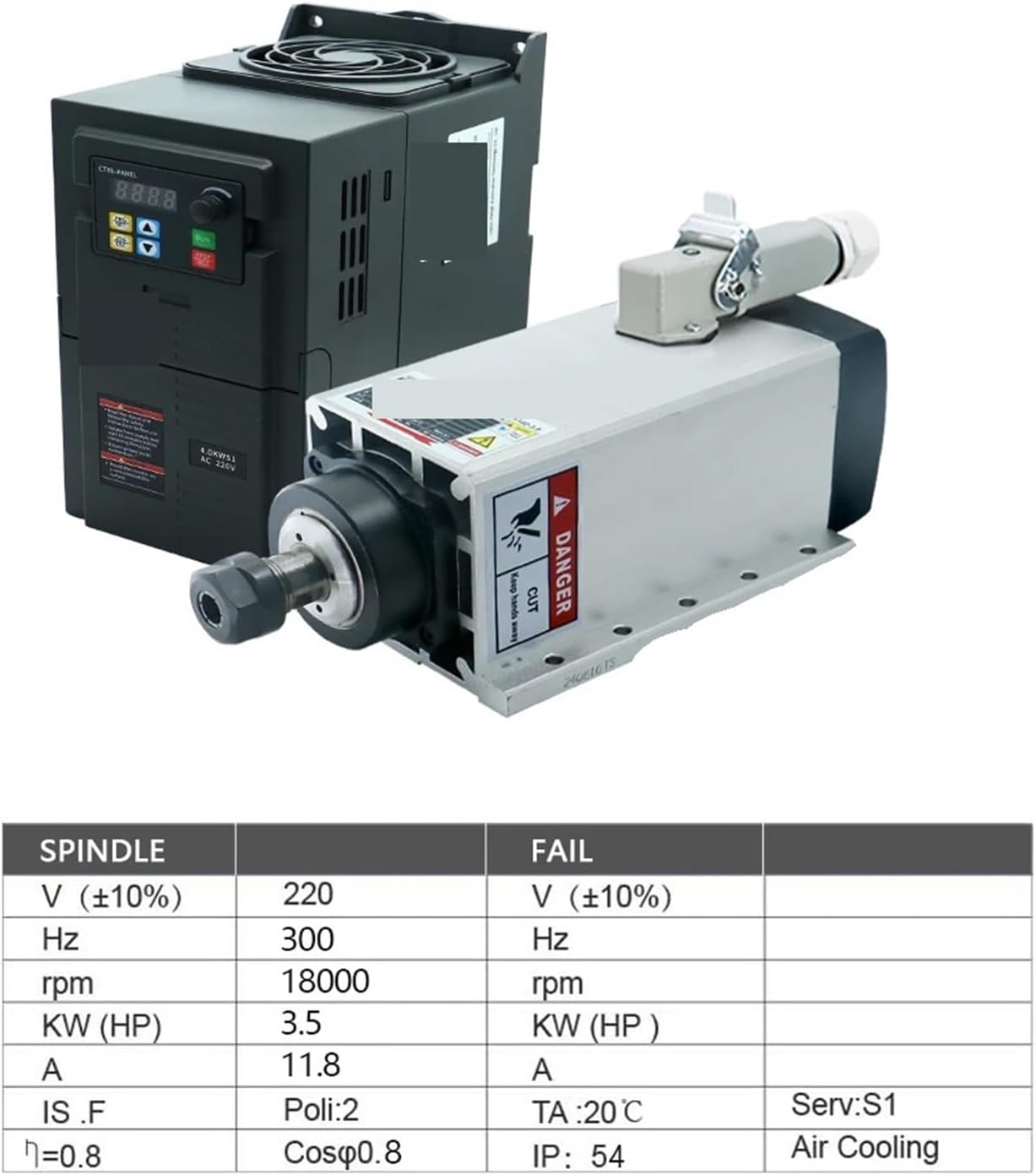 Air Cooled Square Spindle Motor Kit 3.5kw 18000RPM VFD With RS485(Ceramic ball bearing)