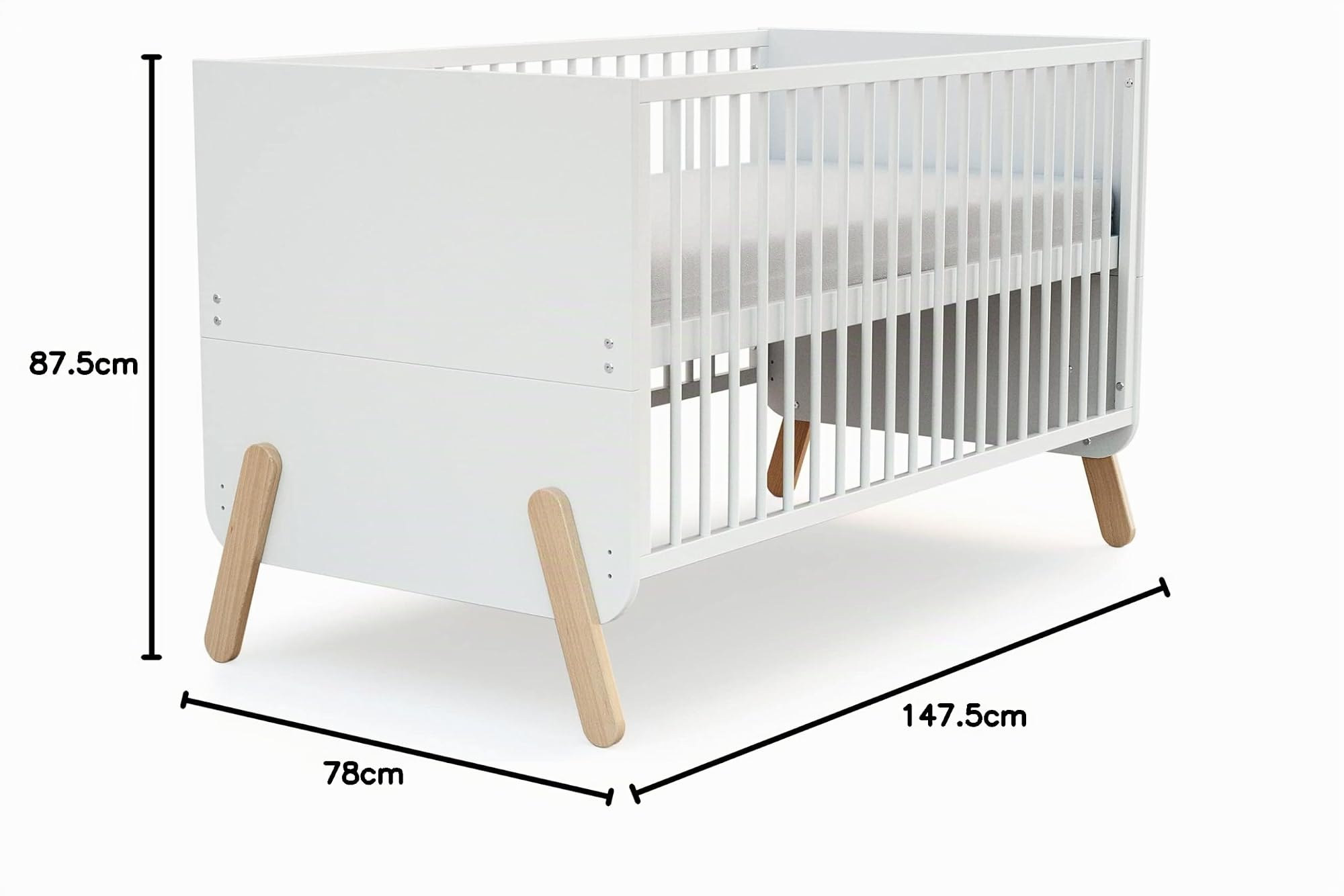 AT4 - Cuna bebé evolutiva PIRATE madera - Blanco/Haya Barnizada - 70 x 140-147,5 x 78 x 87,5 cm