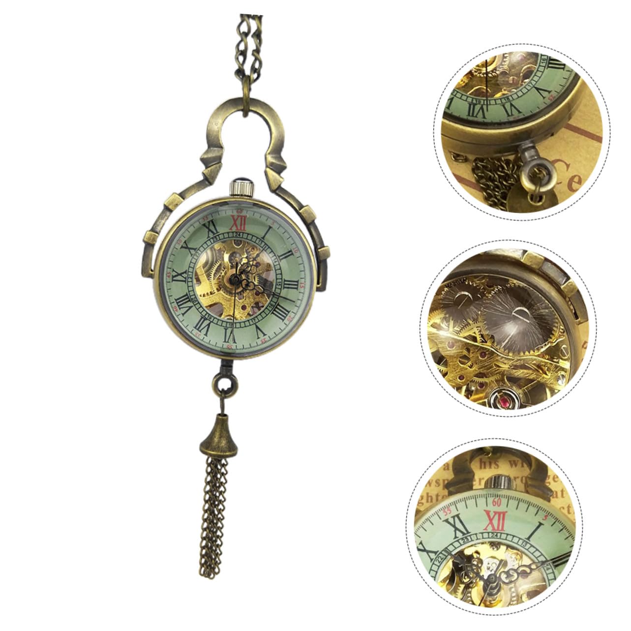 Gatuida Reloj de Bolsillo Mecánico Cadena y Esfera Esférica de Vidrio, Diseño Vintage y Artesanal Único para Uso Diario y Ocasiones Obsequios