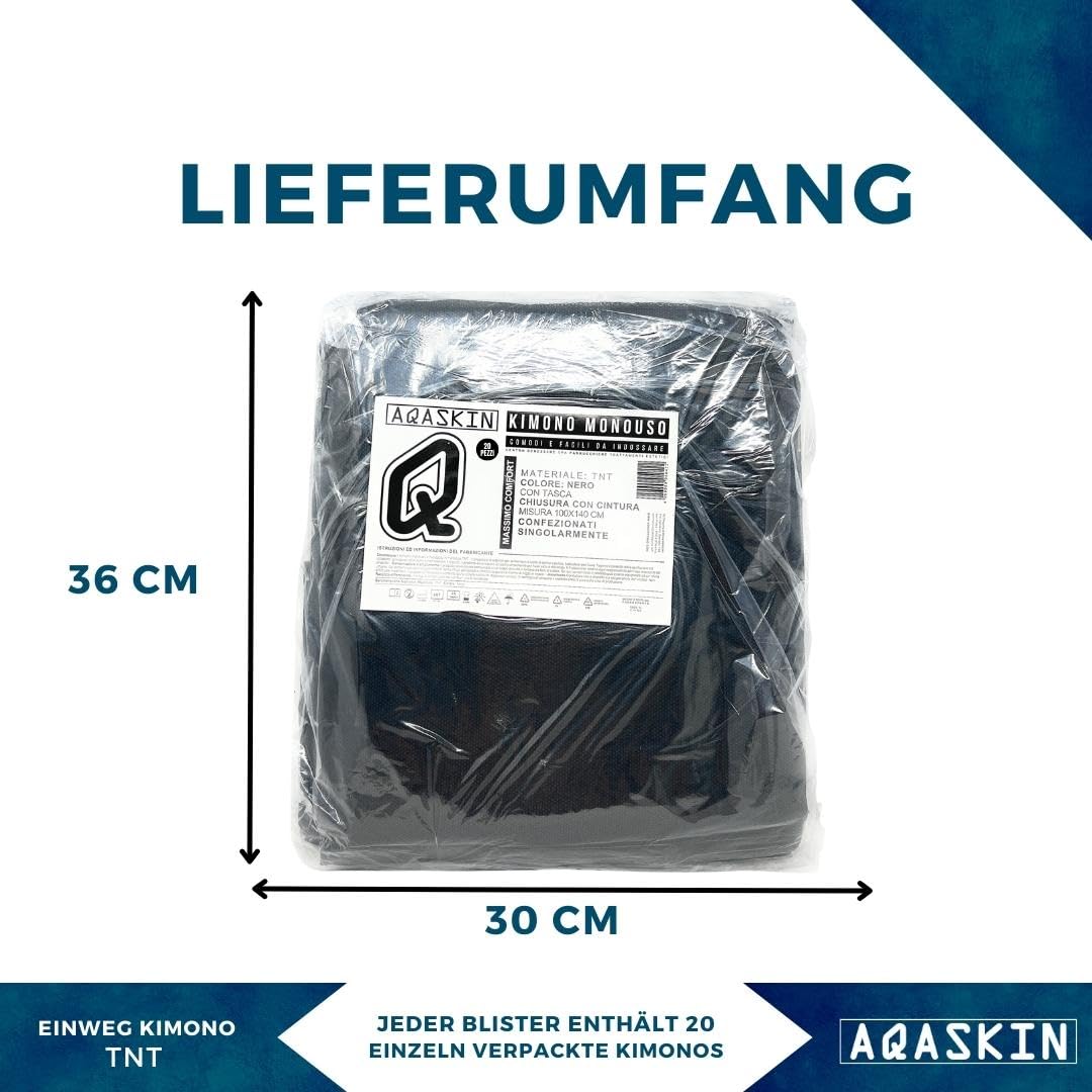 Einweg-Kimono für Kosmetikerinnen aus TNT 30 g/m² – Packungen mit 20 Stück – Mengenrabatte – Einzeln verpackt – Weiß 100 x 140 cm – Tasche und Riemen