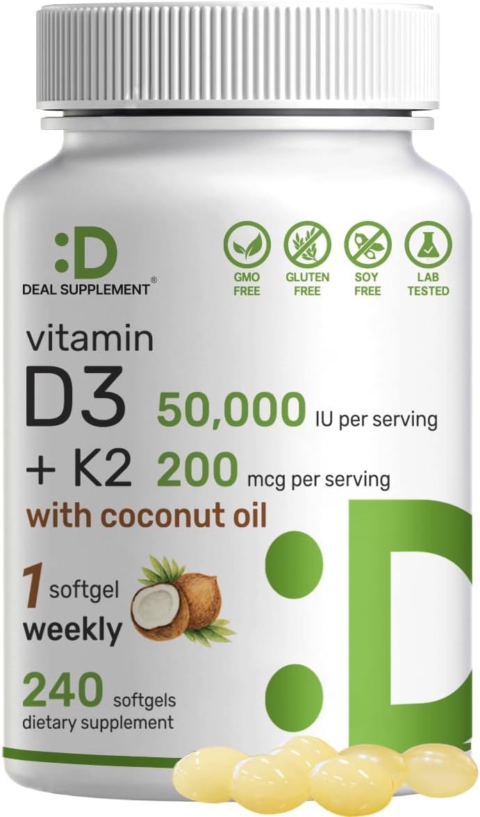 DEAL SUPPLEMENT Vitamin D3 50,000 IU + K2 MK7 200 mcg,240