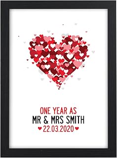 1st Wedding Anniversary Gift Print - 1 Year As Mr & Mrs Present for PAPER Anniversary - Couples Surname and Date Personalised with Couples Details - A5, A4, A3 Size - Black/White Framed Print