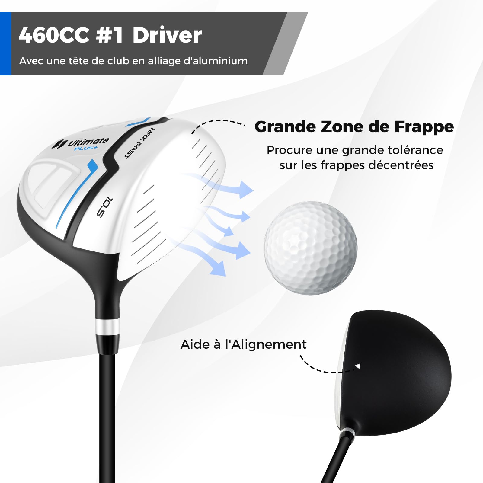 COSTWAY Ensemble Club de Golf Portable, Sac Trépied avec Driver 460CC #1, Bois #3 Hybride Fers #5#6#7#8#9#P #S Putter, Couvre-Chefs pour Droitier