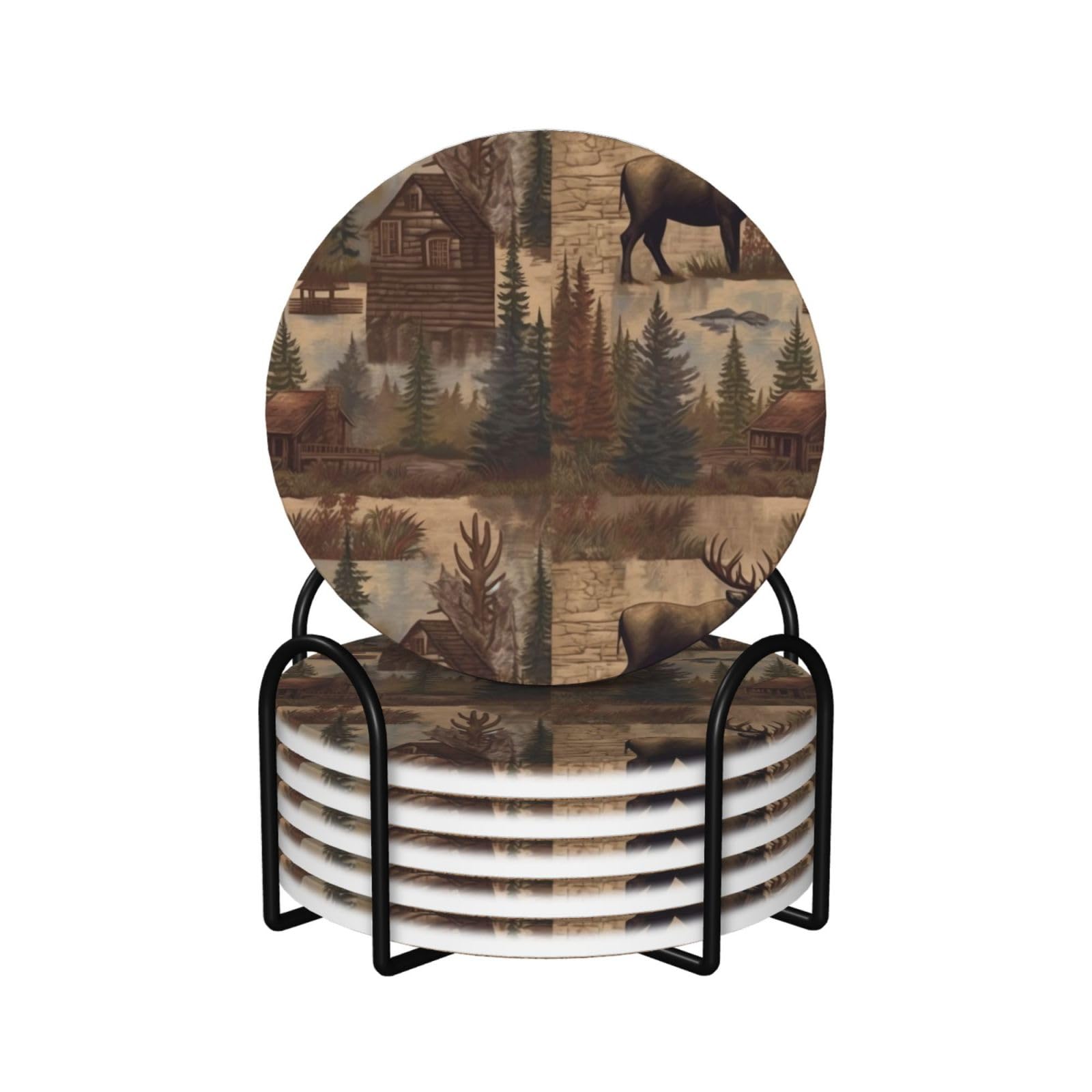 Dessous de verre céramique absorbant Rustic Lodge pour protéger la table des taches de café