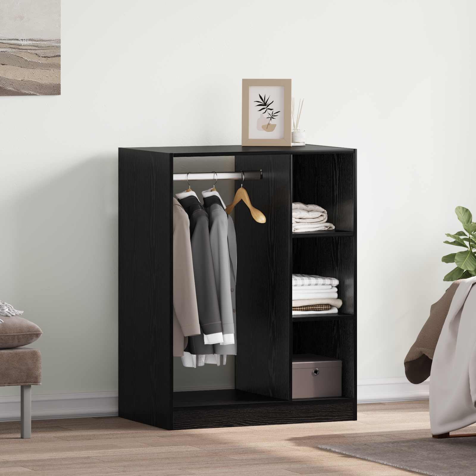 Armoire de Rangement en Bois d'ingénierie avec étagères et tiroirs pour Chambre Dressing, Meuble Pratique Noir 77 x 48 x 102 cm, idéale pour Organiser vêtements Accessoires et Chaussures