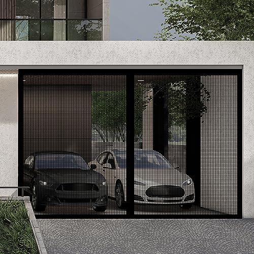 Magnetic Garage Door Screen 10x8FT, Durable Garage Fiberglass Mesh Heavy Duty Hands Free Screen Door with Closure Weighted Bottom, 6 Strapping Tapes