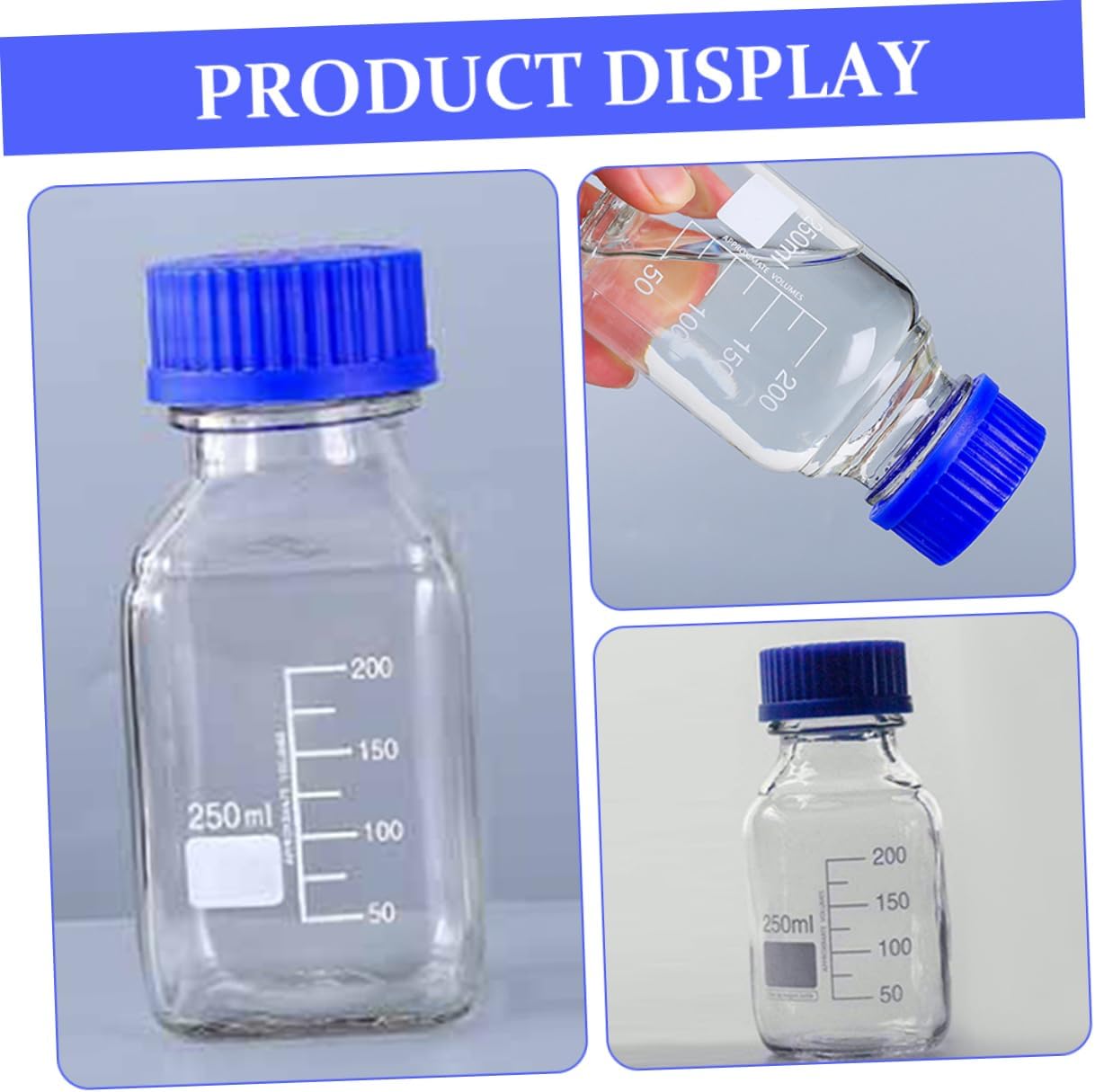 KICHOUSE 2pcs Lab Reagent Bottles Lids Glass Storage Bottles for Reusable and Glass Vials