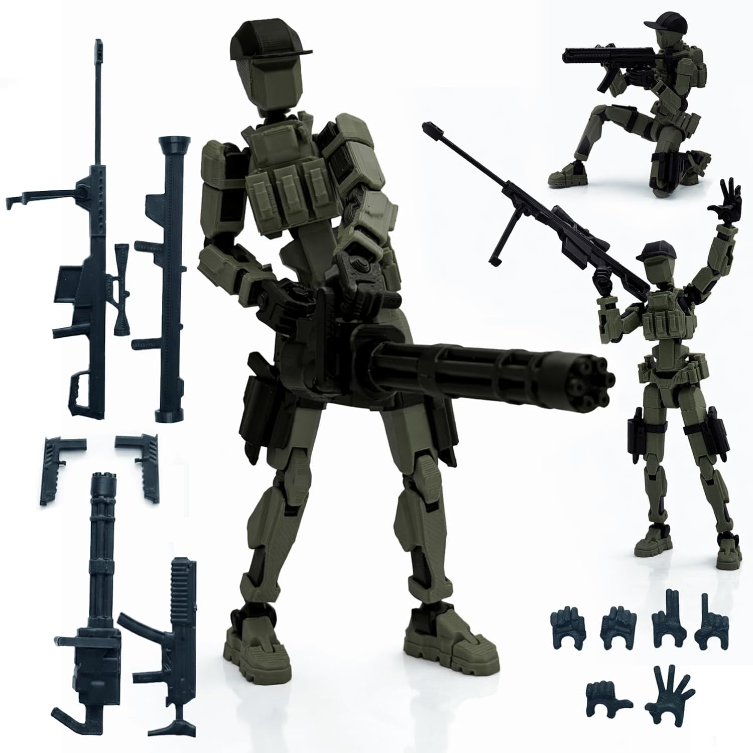 Military Soldier Dummy 13 Robot Action Figure with Weapons, 5.25 Inch, Articulated Joints, Plastic, Modern Robot Theme (Army Green)-picture-12