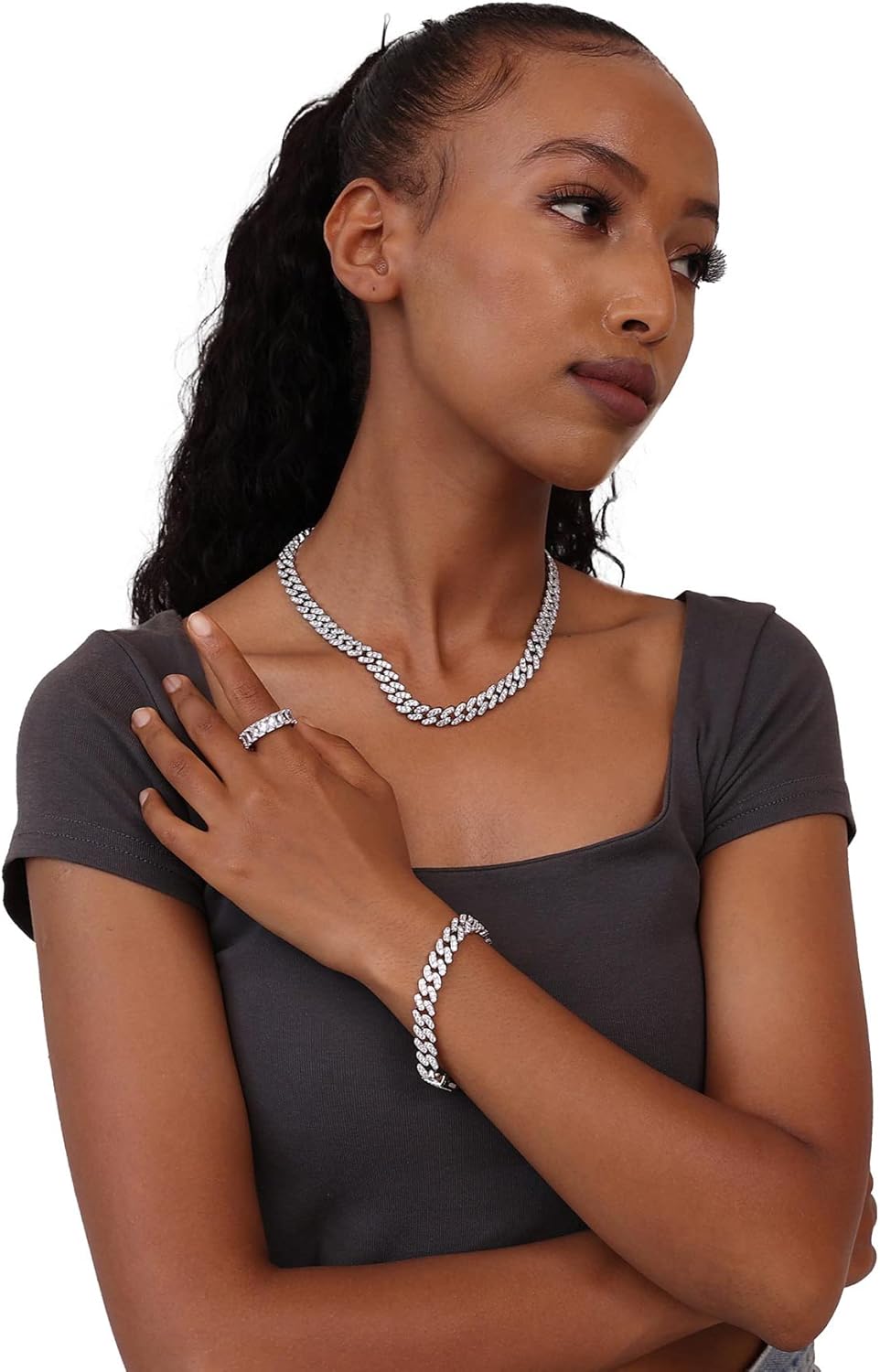 Iced Classic Spring Clasps 9mm Cuban Link Chain Necklace/Bracelet, Everlasting Shine 14k Gold/Silver Plated Diamond Choker, Prong-Setting 5A Cubic Zirconia Hip Hop Jewelry For Men Women with Gift Box