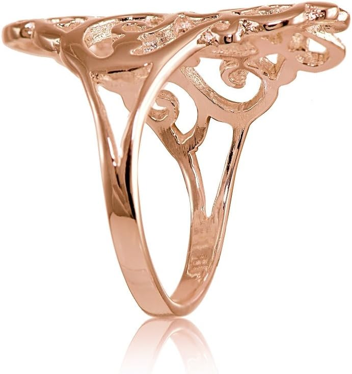 Hoops & Loops 925 Sterling Silver Filigree Celtic Floral Swirl Ring for Women, Silver, Yellow & Rose Gold - Image 2