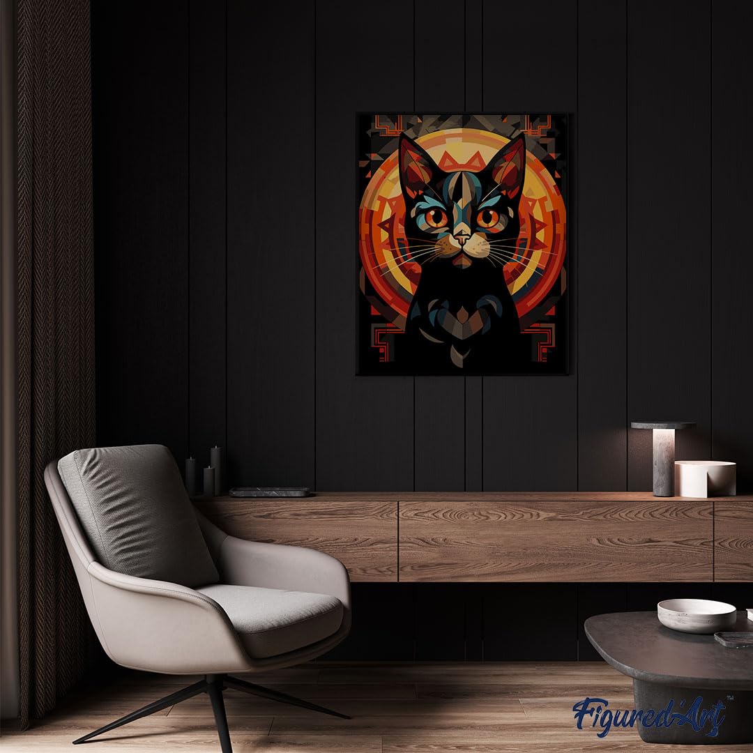 Figured'Art Peinture par Numéro Adulte Tête de Chat noir - Activité Manuelle Kit de Loisir Créatif DIY Numéro d'Art Complet - 40x50cm sans châssis en bois