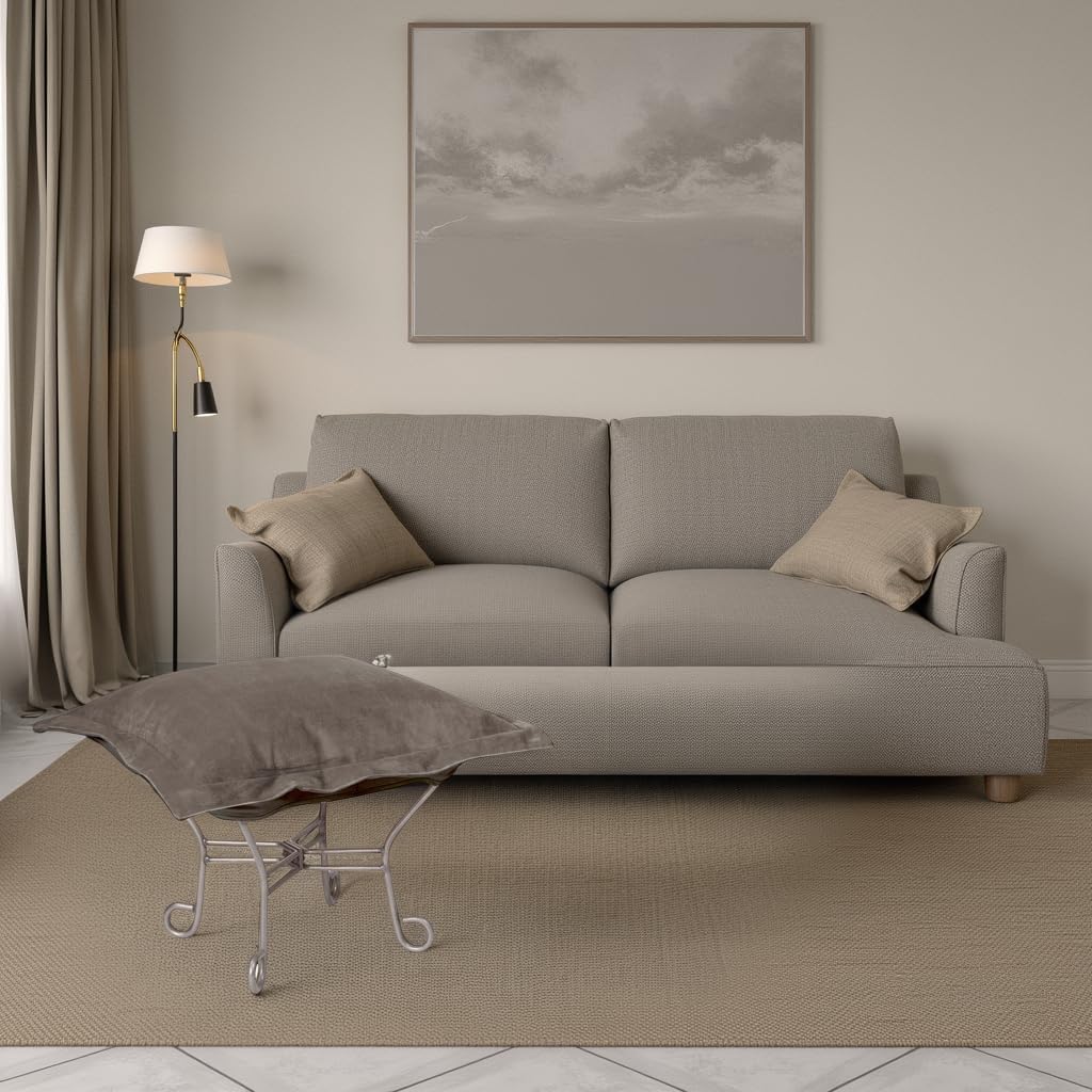 Howard Elliott Collection Scroll Puff Ottoman Chair with Cover, Multipurpose Footstool and Alternate Seating with Titanium Frame for Indoor or Outdoor Use, Patio, Camping or Home, Bella Pewter