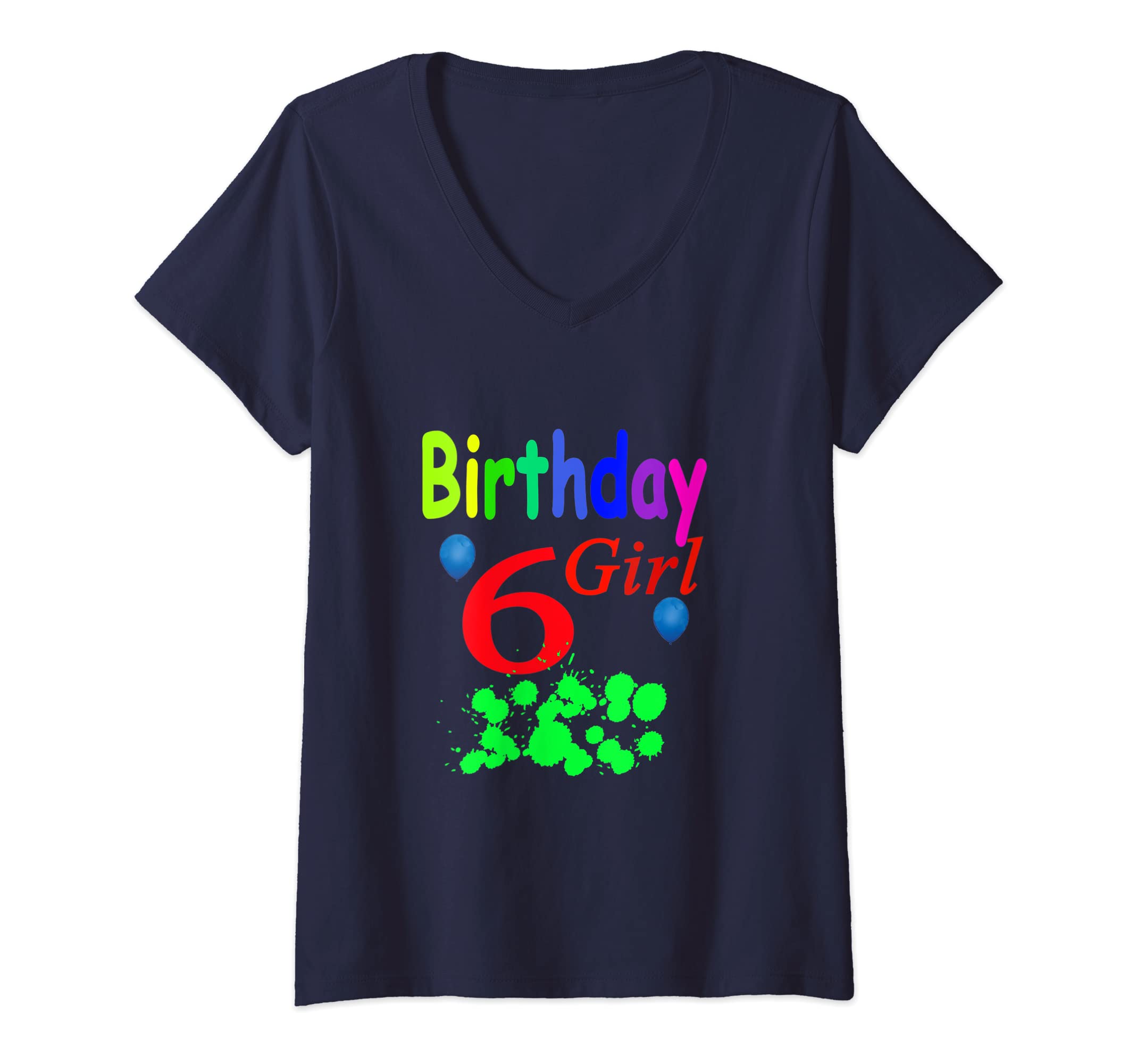 Womens Birthday tshirt, 6th Birthday gift, girly kid tshirt V-Neck T-Shirt