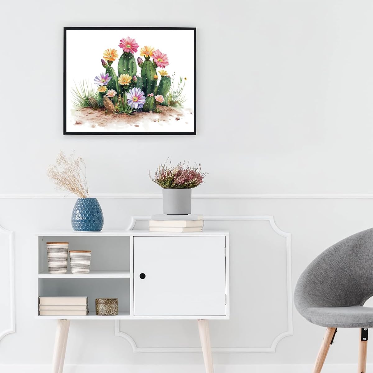 Kaktus Malen nach Zahlen Erwachsene, DIY Malen Nach Zahlen Blume Muster Design, 70X90CM Handgemalt Ölgemälde Bastelset Erwachsene Frauen Anfänger, Zimmer Deko Schlafzimmer, Geschenke für Frauen
