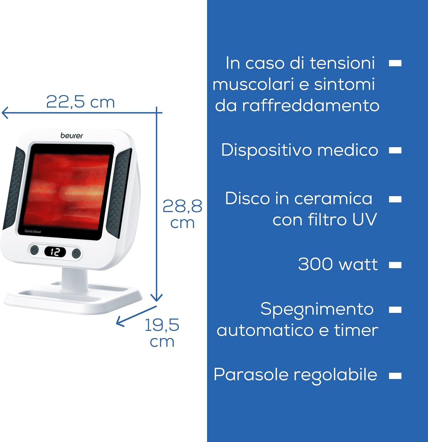 Beurer Lampada Termica a Raggi Infrarossi Il 60 XL con Timer, Spegnimento Automatico e Copertura In Vetroceramica per Calore Benefico che Può Aiutare ad Alleviare Raffreddori e Contratture Muscolari