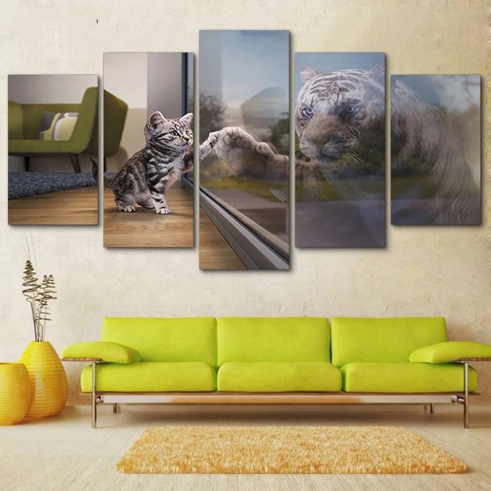 Impression sur toile 5 parties chaton tigre affiche décoration murale 200x100