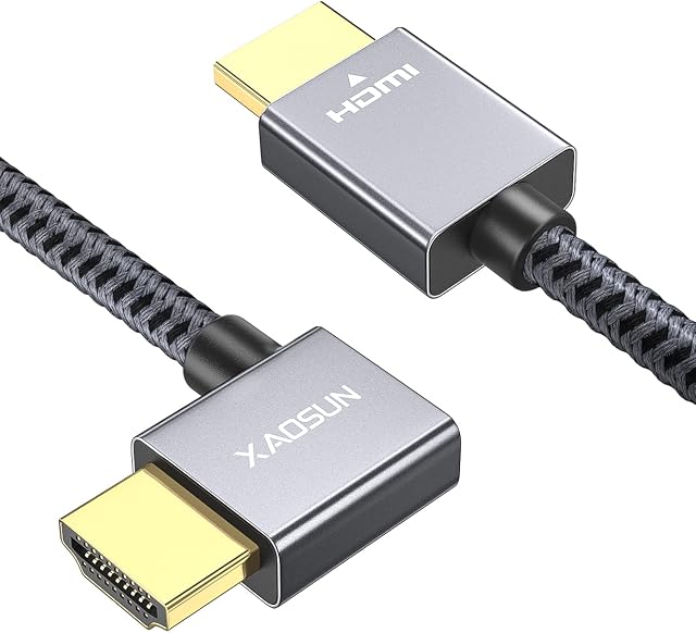 XAOSUN Right Angle HDMI 2.0 Cable(18Gbps,4K/60Hz HDMI 2.0 High-Speed 90 Degree Right Angled HDMI Cord [2m],Specially Design for Macbook PRO 2021,Laptop,Monitor,PS4,Xbox,Fire TV,&More(Grey)