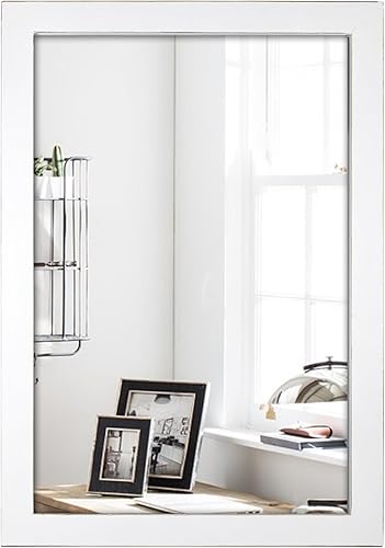 Funerom Espejo de pared de madera para colgar en la pared, para sala de estar o tocador de baño (blanco, 18 x 26 pulgadas)