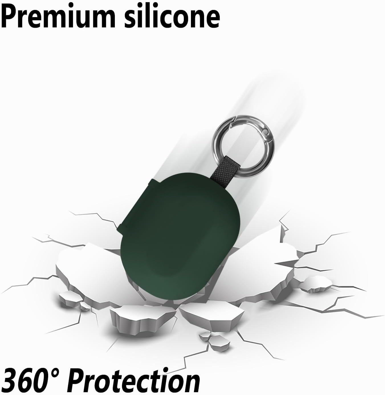 Geiomoo Silicone Case for JLab JBuds Mini True, Soft Flexible Scratch Resistant Cover with Carabiner (Emerald Green) - Image 4