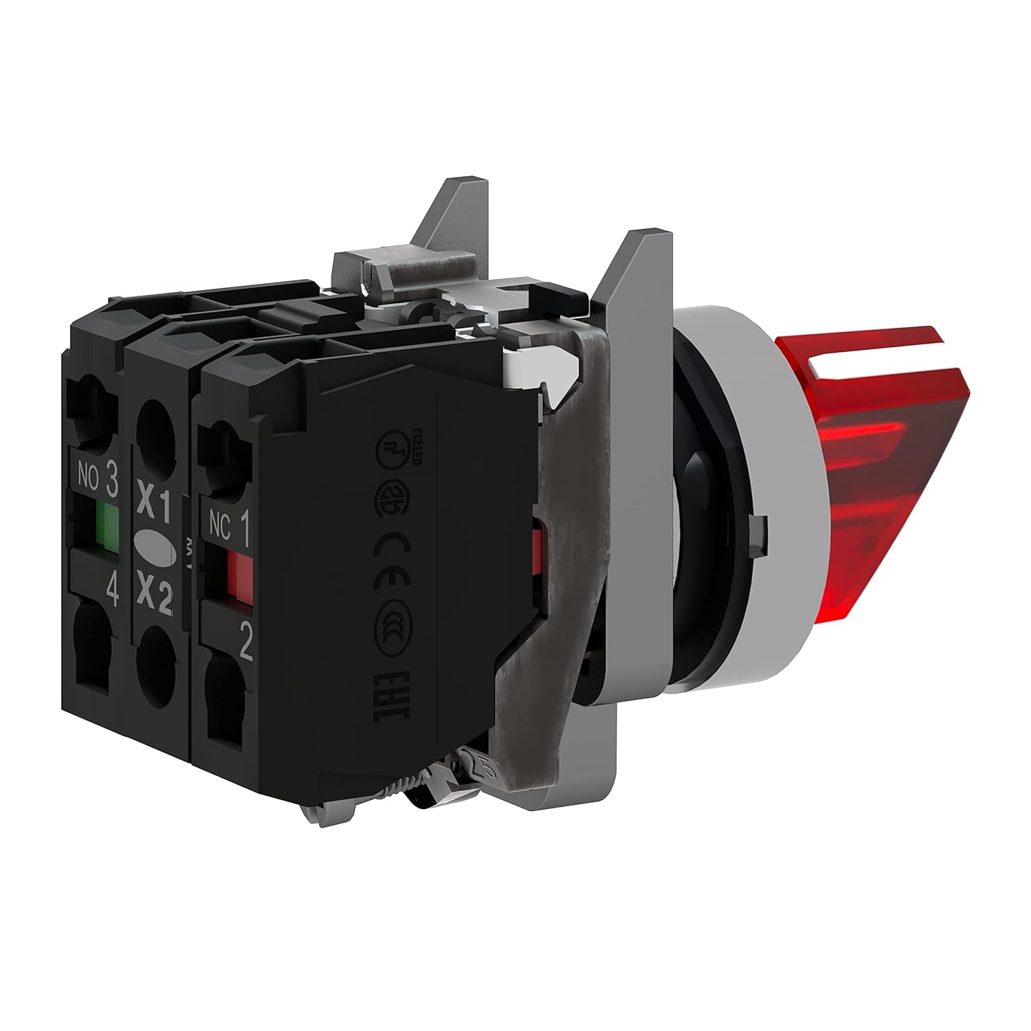 TELEMECANIQUE XB4BK124G5 SELECTOR Switch, 2-Pole, 6A, 120VAC; NO. of Switch Positions:2 Position; Contact Voltage AC NOM:120V; Contact Voltage DC NOM:-; Contact Current MAX:6A; Switch